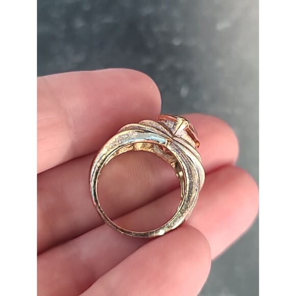 925 Vermeil Prong Set Citrine Colored Rhinestone Statement Ring, SIZE US 5 - Picture 7 of 10